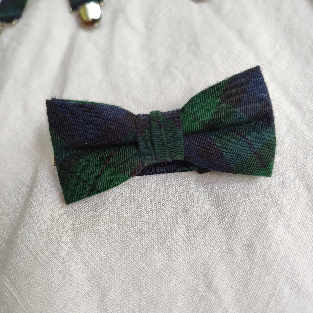 Green and Blue Plaid Bow Tie and Suspenders